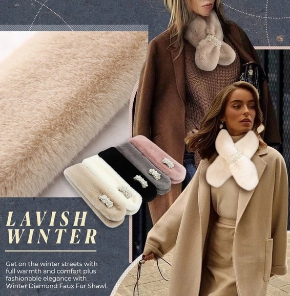 Winter Diamond Faux Fur Wrap tørklæde - Image 3